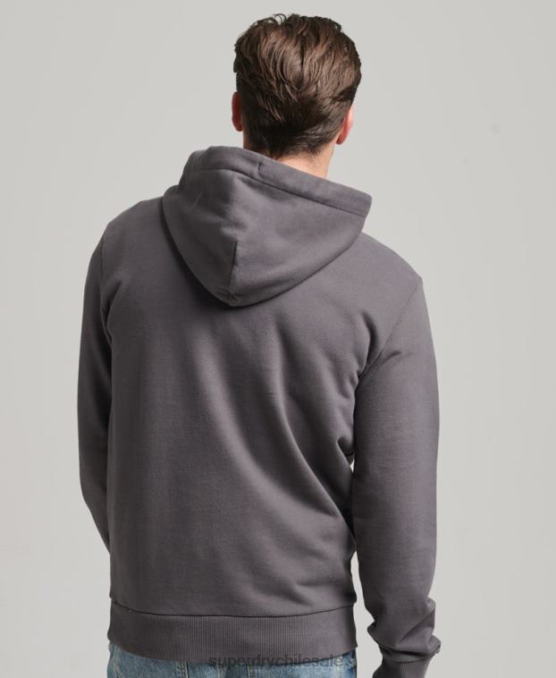 hombres Superdry gris oscuro sudadera con capucha sin cepillar con texto vintage en el centro 2R68Z817