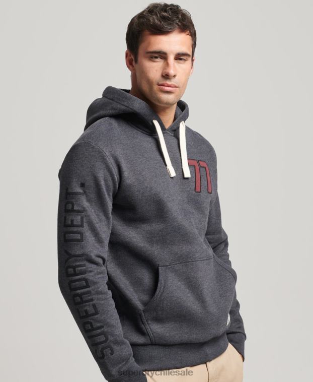 hombres Superdry gris oscuro sudadera con capucha universitaria estilo script vintage 2R68Z5200