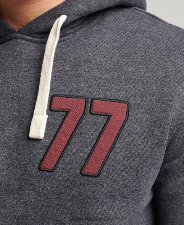 hombres Superdry gris oscuro sudadera con capucha universitaria estilo script vintage 2R68Z5200