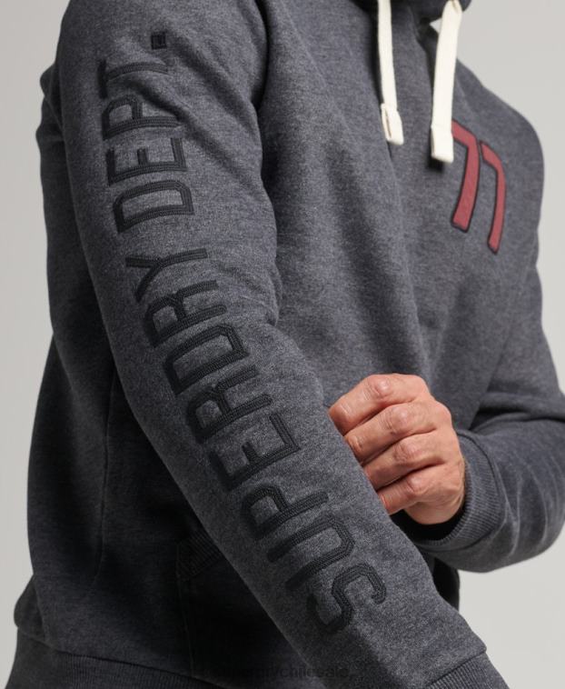 hombres Superdry gris oscuro sudadera con capucha universitaria estilo script vintage 2R68Z5200