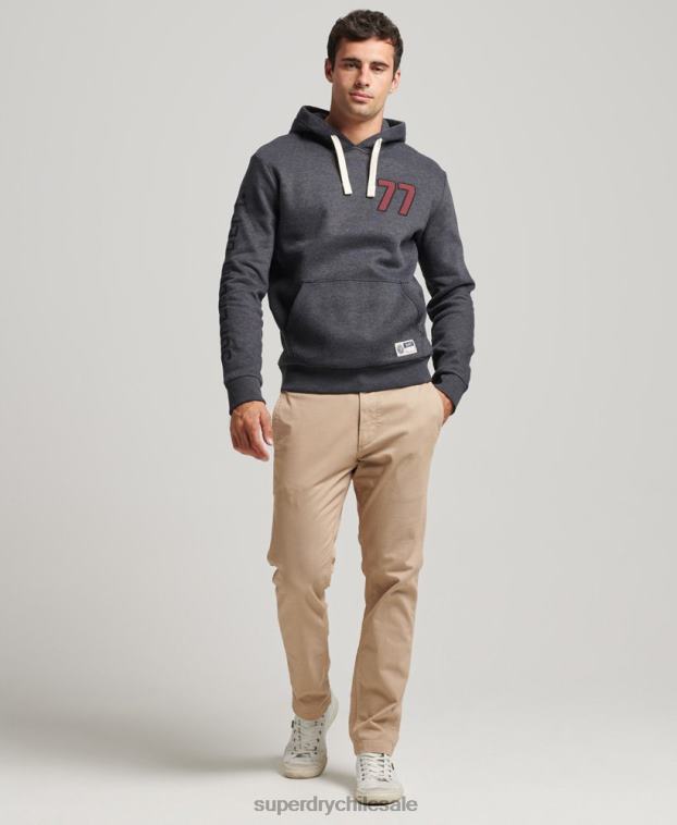 hombres Superdry gris oscuro sudadera con capucha universitaria estilo script vintage 2R68Z5200