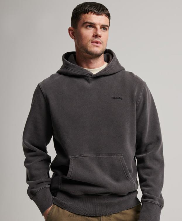 hombres Superdry gris oscuro sudadera con capucha vintage lavada 2R68Z613
