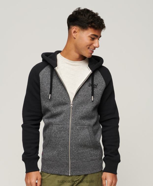 hombres Superdry gris oscuro sudadera con capucha y cremallera de béisbol con logo esencial de algodón orgánico 2R68Z671