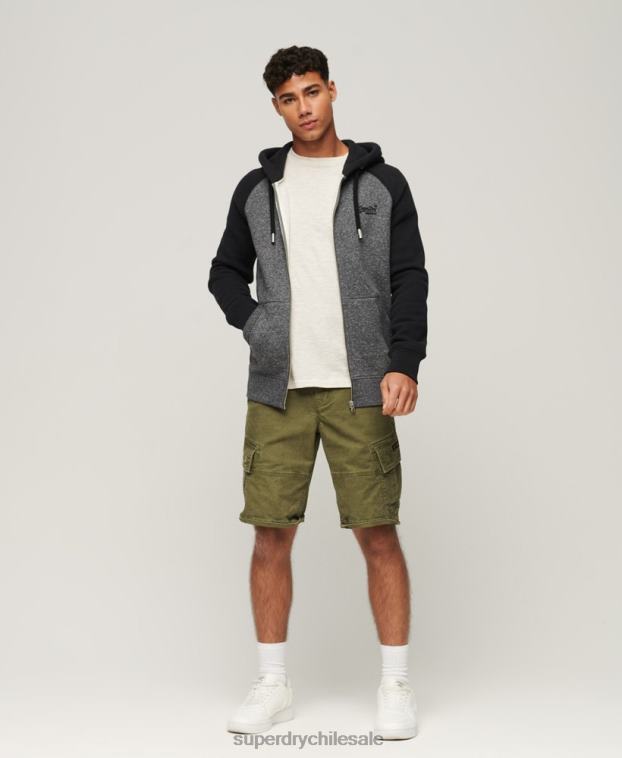 hombres Superdry gris oscuro sudadera con capucha y cremallera de béisbol con logo esencial de algodón orgánico 2R68Z671