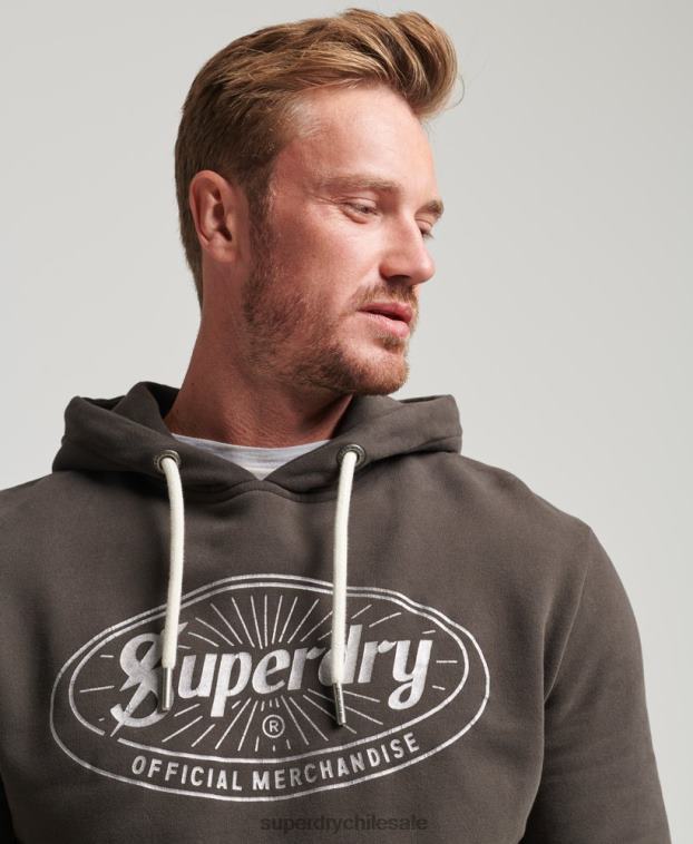hombres Superdry gris oscuro sudadera con capucha y logo de rayo vintage 2R68Z5073
