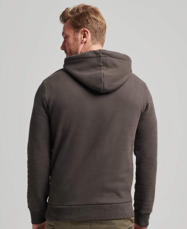 hombres Superdry gris oscuro sudadera con capucha y logo de rayo vintage 2R68Z5073