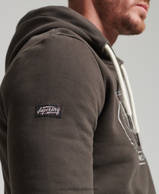 hombres Superdry gris oscuro sudadera con capucha y logo de rayo vintage 2R68Z5073