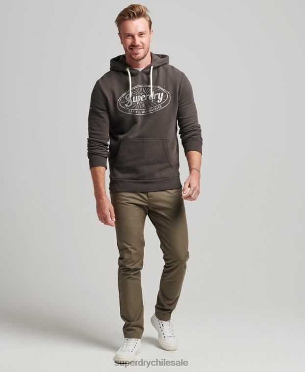 hombres Superdry gris oscuro sudadera con capucha y logo de rayo vintage 2R68Z5073