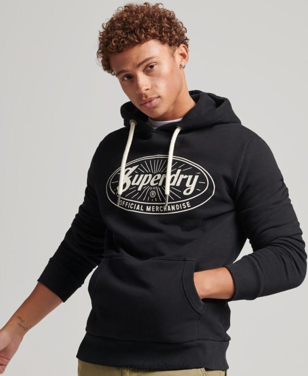 hombres Superdry gris oscuro sudadera con capucha y logo de rayo vintage 2R68Z5166