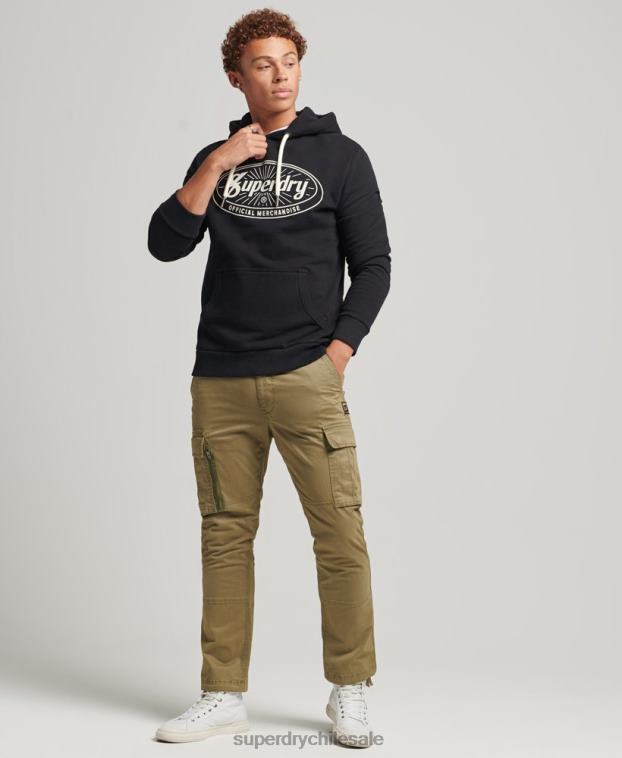 hombres Superdry gris oscuro sudadera con capucha y logo de rayo vintage 2R68Z5166