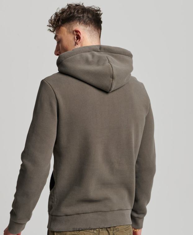 hombres Superdry gris oscuro sudadera con capucha y logo vintage 2R68Z535