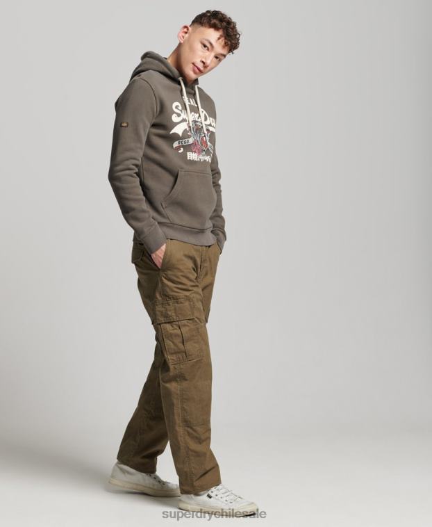 hombres Superdry gris oscuro sudadera con capucha y logo vintage 2R68Z535