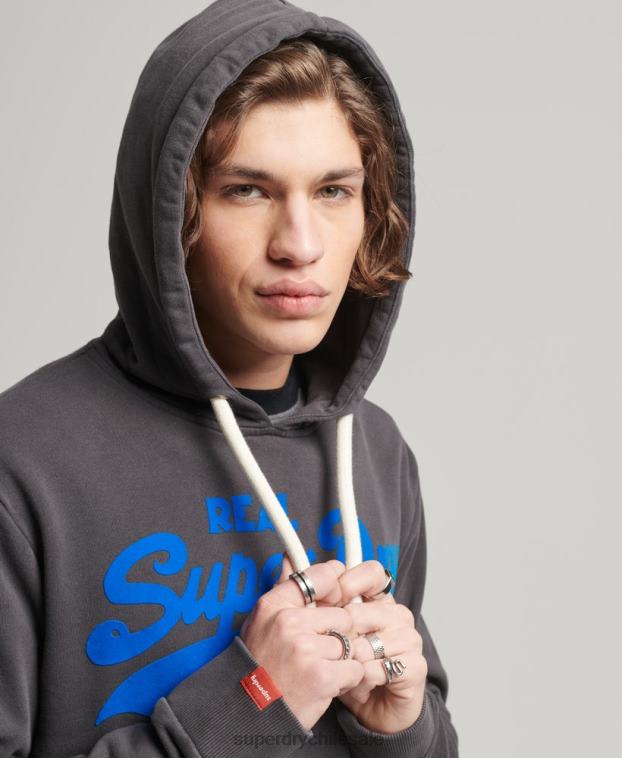 hombres Superdry gris oscuro sudadera con capucha y logo vintage 2R68Z544