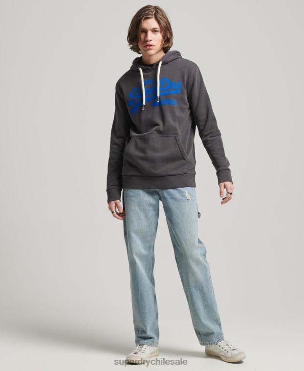 hombres Superdry gris oscuro sudadera con capucha y logo vintage 2R68Z544