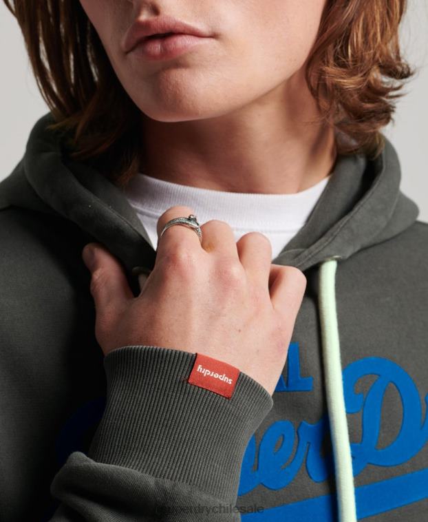 hombres Superdry gris oscuro sudadera con capucha y logo vintage 2R68Z660