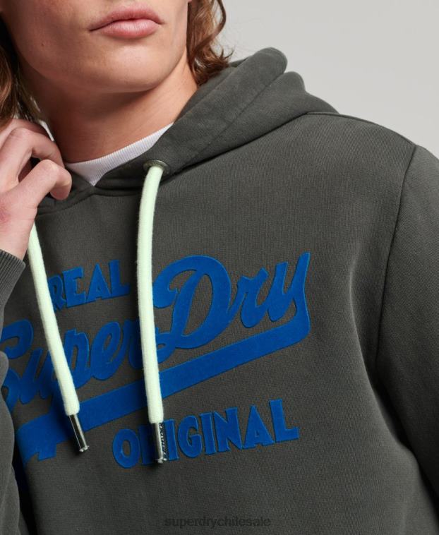 hombres Superdry gris oscuro sudadera con capucha y logo vintage 2R68Z660