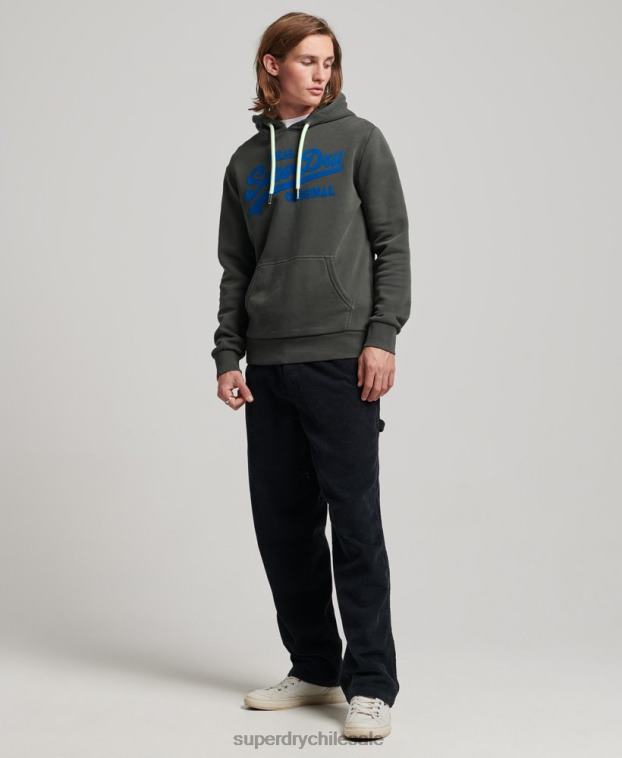 hombres Superdry gris oscuro sudadera con capucha y logo vintage 2R68Z660