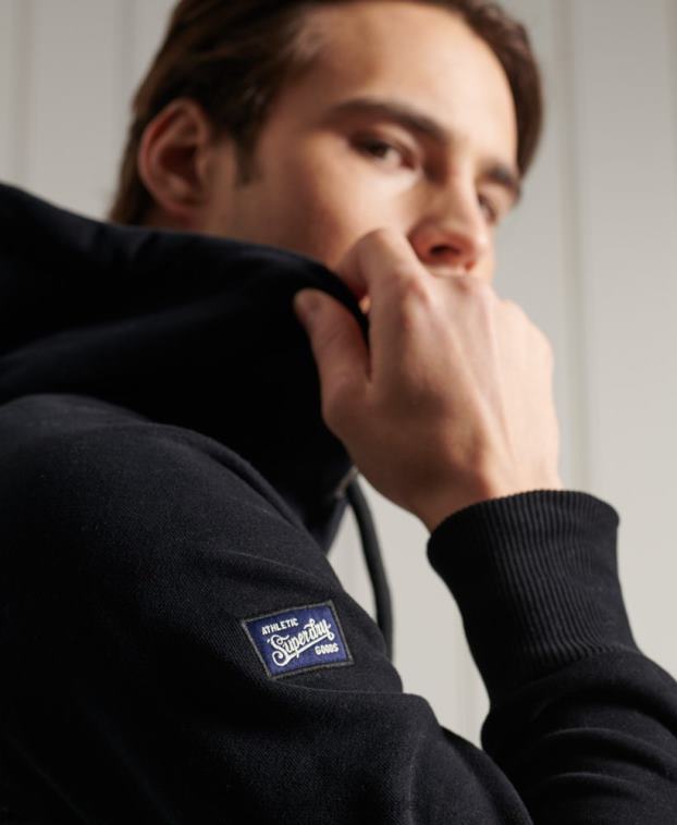 hombres Superdry gris oscuro sudadera con capucha y logo vintage duo raglan loopback 2R68Z873