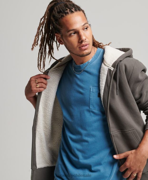 hombres Superdry gris oscuro sudadera con cremallera y forro de borreguito esencial 2R68Z618