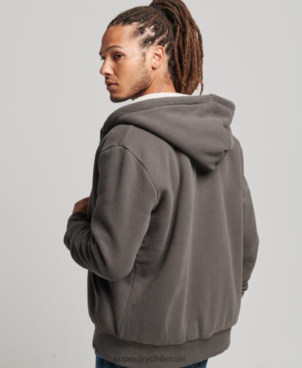hombres Superdry gris oscuro sudadera con cremallera y forro de borreguito esencial 2R68Z618