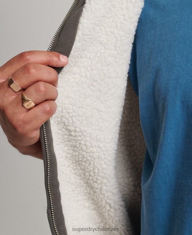 hombres Superdry gris oscuro sudadera con cremallera y forro de borreguito esencial 2R68Z618