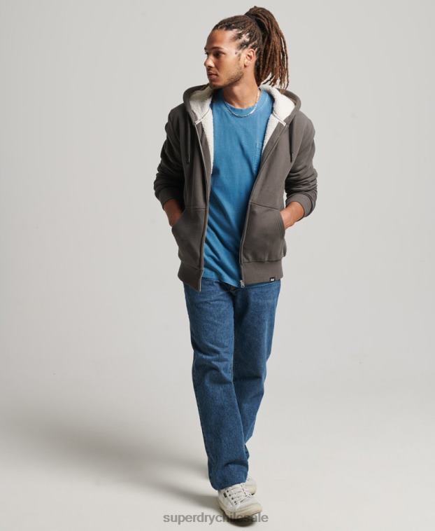 hombres Superdry gris oscuro sudadera con cremallera y forro de borreguito esencial 2R68Z618