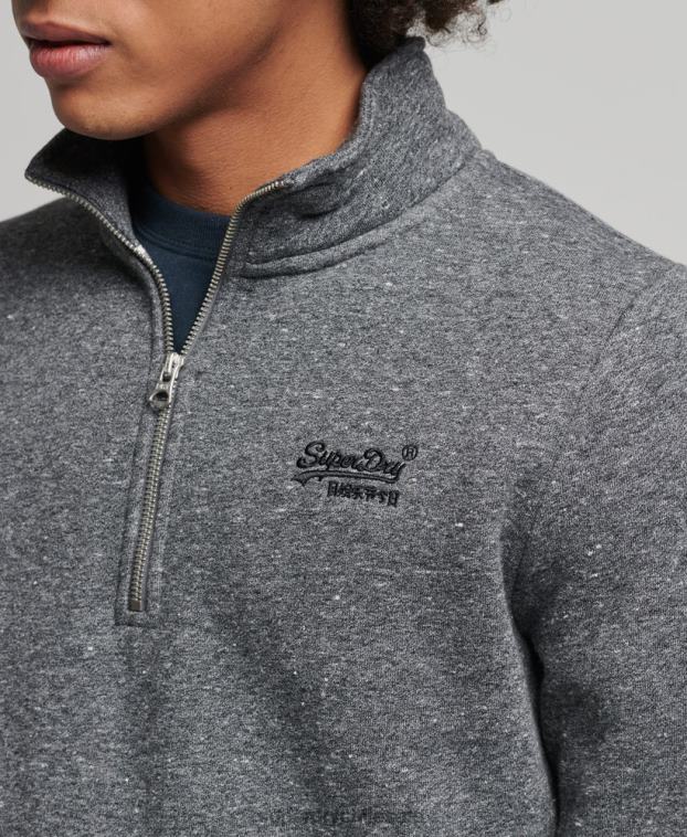 hombres Superdry gris oscuro sudadera con cuello tunecino y cremallera con logo vintage de algodón orgánico 2R68Z5105