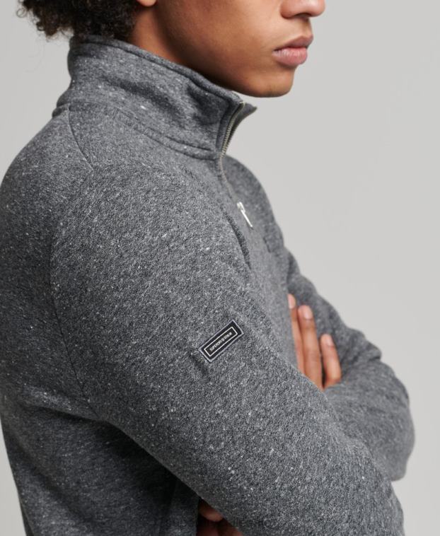 hombres Superdry gris oscuro sudadera con cuello tunecino y cremallera con logo vintage de algodón orgánico 2R68Z5105