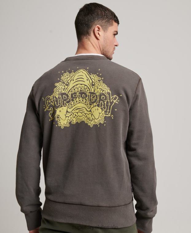 hombres Superdry gris oscuro sudadera con estampado de criaturas 2R68Z565