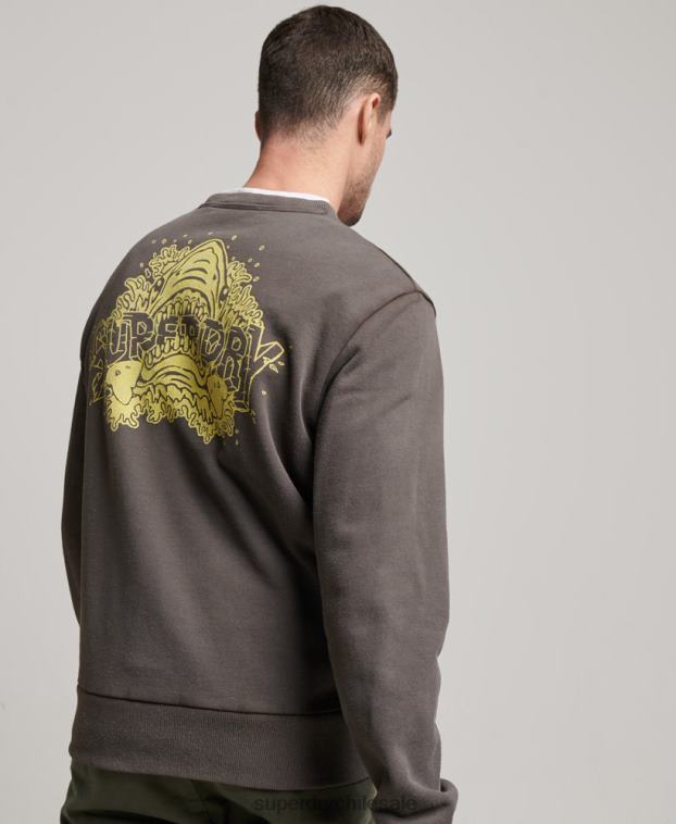 hombres Superdry gris oscuro sudadera con estampado de criaturas 2R68Z565