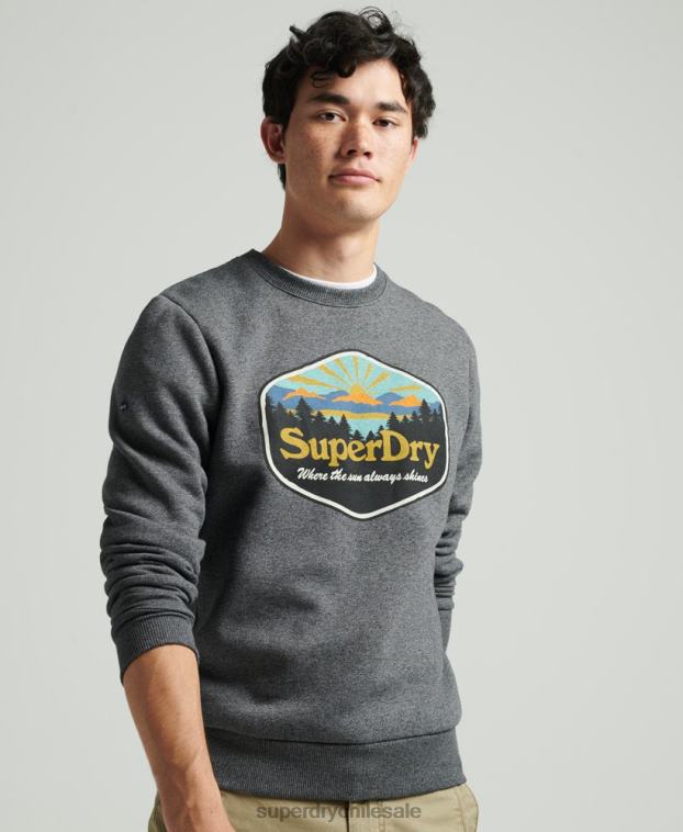 hombres Superdry gris oscuro sudadera con gráfico de postal de viaje 2R68Z4993