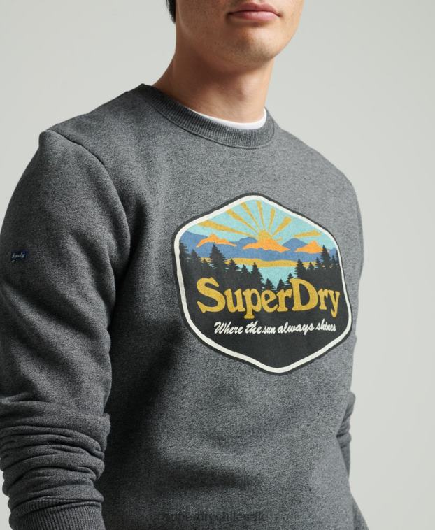hombres Superdry gris oscuro sudadera con gráfico de postal de viaje 2R68Z4993