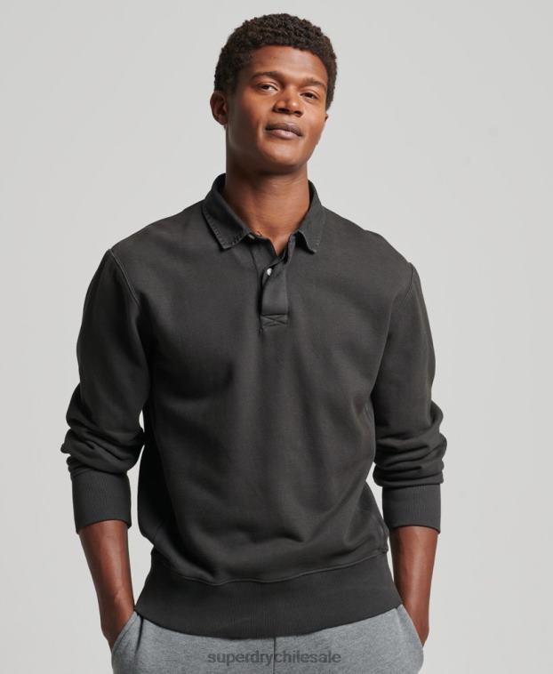 hombres Superdry gris oscuro sudadera de rugby sobreteñida 2R68Z816