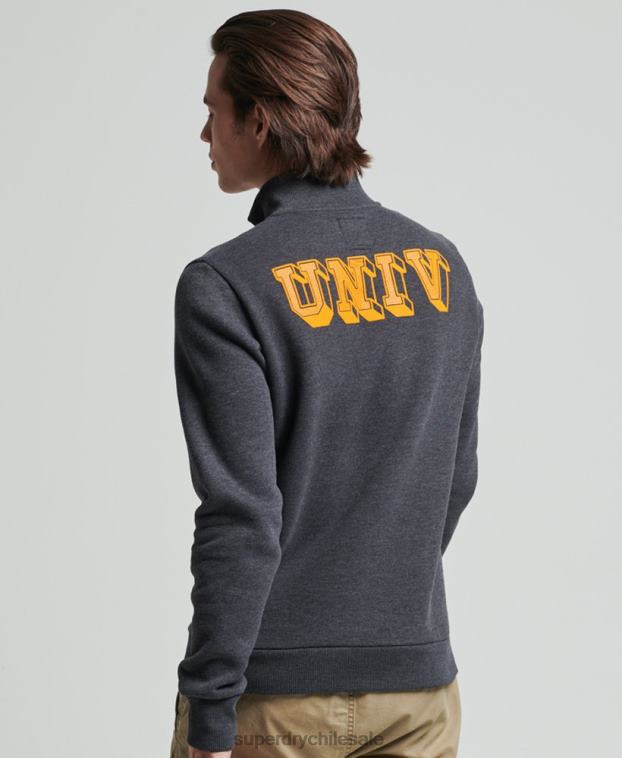 hombres Superdry gris oscuro sudadera henley atlética vintage 2R68Z5040