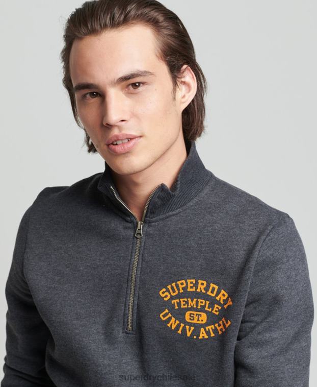 hombres Superdry gris oscuro sudadera henley atlética vintage 2R68Z5040