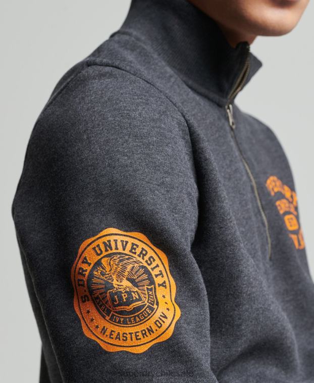 hombres Superdry gris oscuro sudadera henley atlética vintage 2R68Z5040