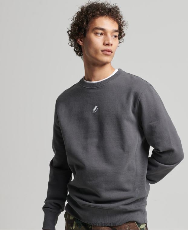 hombres Superdry gris oscuro sudadera holgada con cuello redondo code linear 2R68Z5125
