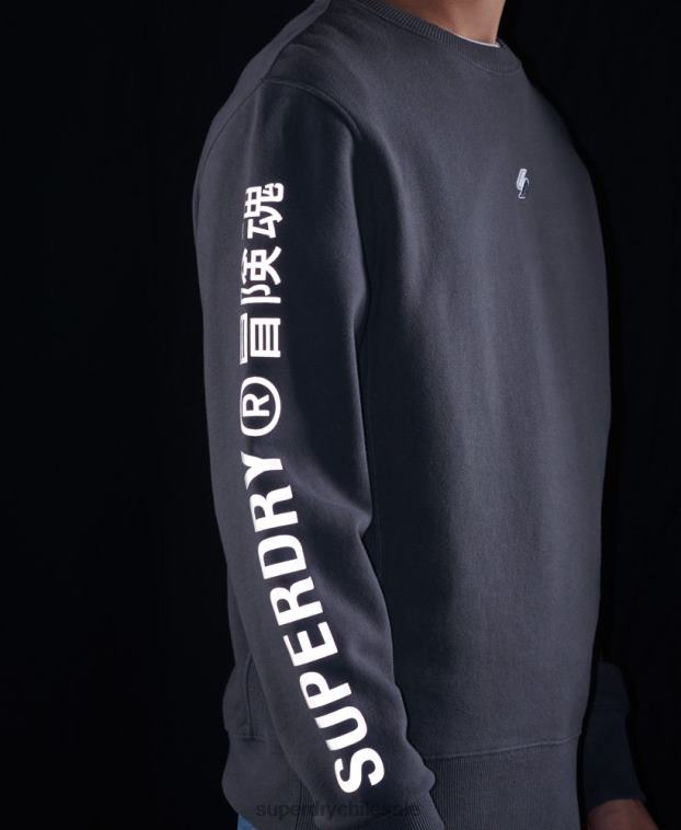 hombres Superdry gris oscuro sudadera holgada con cuello redondo code linear 2R68Z5125