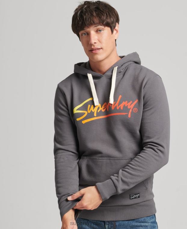 hombres Superdry gris oscuro sudadera vintage con motivo del centro 2R68Z4998