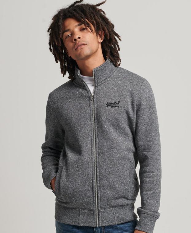 hombres Superdry gris oscuro top deportivo de algodón orgánico con cremallera y logo vintage 2R68Z5010