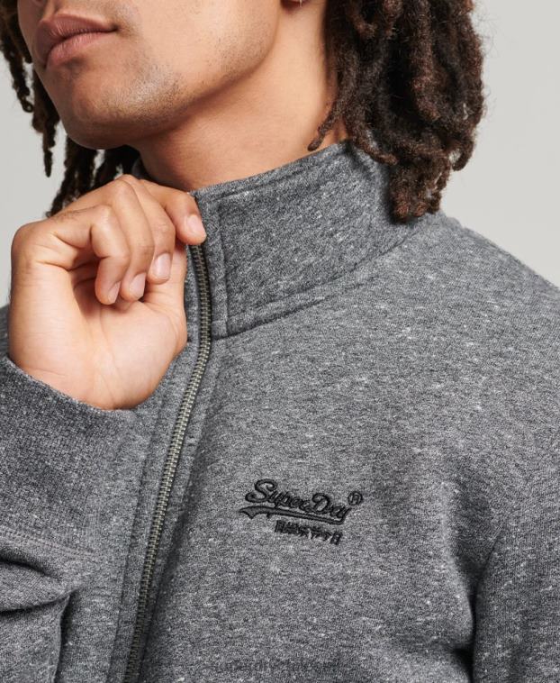 hombres Superdry gris oscuro top deportivo de algodón orgánico con cremallera y logo vintage 2R68Z5010
