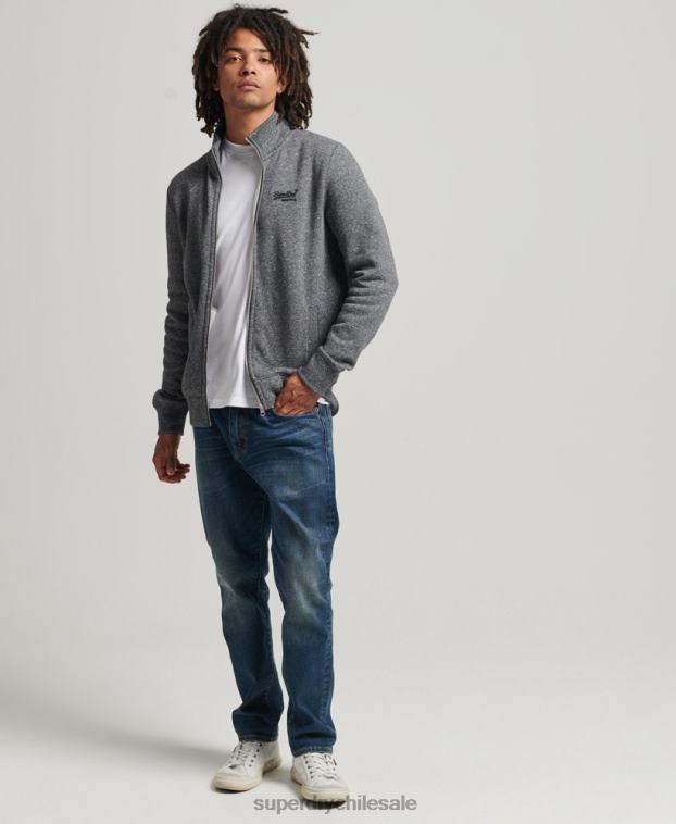 hombres Superdry gris oscuro top deportivo de algodón orgánico con cremallera y logo vintage 2R68Z5010