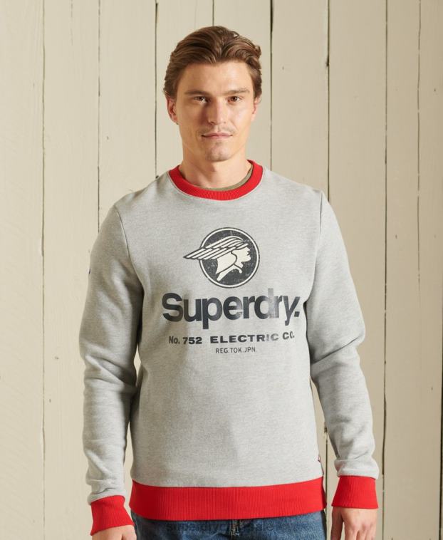 hombres Superdry gris sudadera clásica americana con cuello redondo y logo central 2R68Z5232