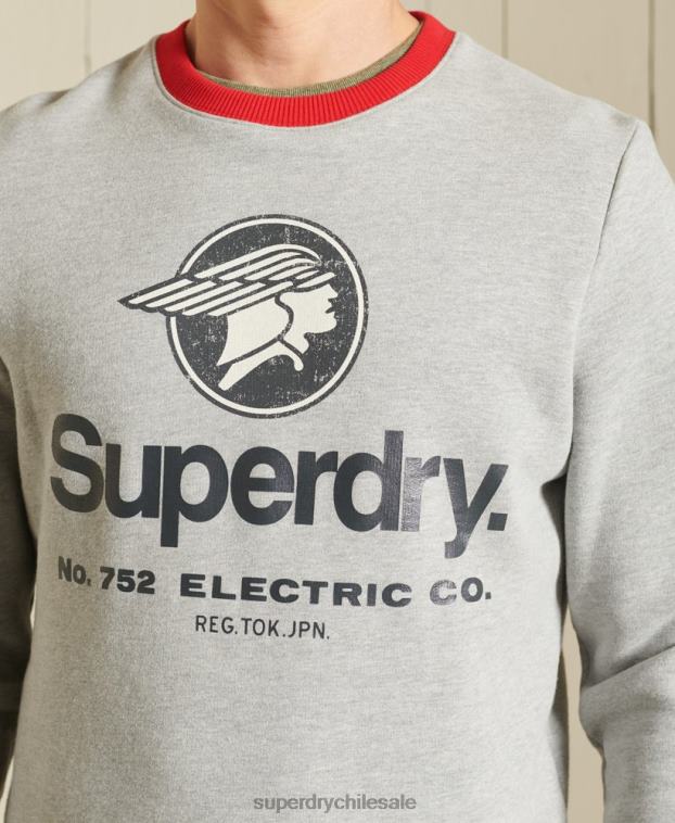 hombres Superdry gris sudadera clásica americana con cuello redondo y logo central 2R68Z5232