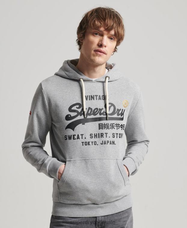 hombres Superdry gris sudadera con capucha clásica de la tienda del logo vintage 2R68Z502