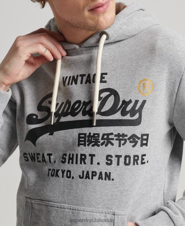 hombres Superdry gris sudadera con capucha clásica de la tienda del logo vintage 2R68Z502