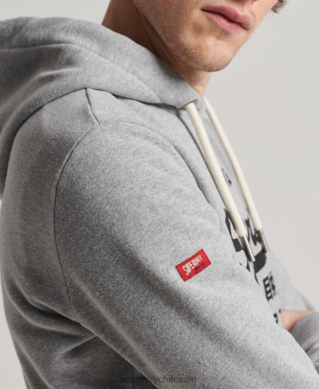 hombres Superdry gris sudadera con capucha clásica de la tienda del logo vintage 2R68Z502