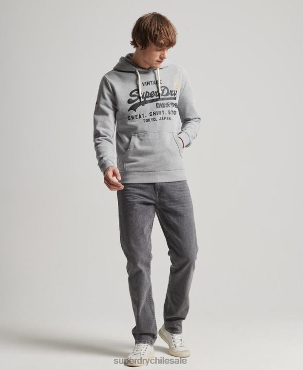 hombres Superdry gris sudadera con capucha clásica de la tienda del logo vintage 2R68Z502