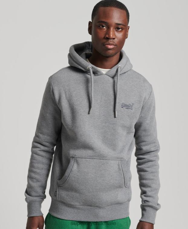 hombres Superdry gris sudadera con capucha de algodón orgánico con logo vintage bordado 2R68Z5104