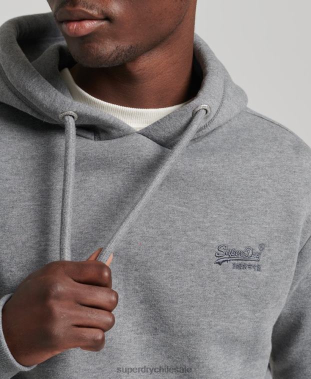 hombres Superdry gris sudadera con capucha de algodón orgánico con logo vintage bordado 2R68Z5104